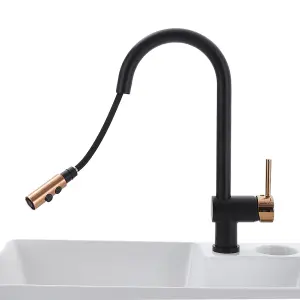 Black Brass Side Lever Mono Kitchen Pull Out Spout Tap Kitchen Tap Mixer Tap