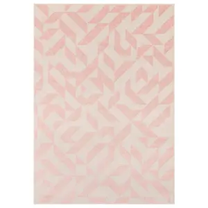 Pink Shapes Abstract Funky Modern Geometric Easy to clean Rug for Dining Room-80cm X 150cm