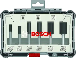 Bosch Professional Router Bit Set 6 pcs Straight 1/4" shank 6-piece Straight Router Bit Set.