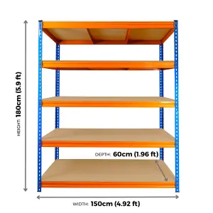 6 Bays of 5 Tier ULTRA HEAVY DUTY Storage Racking 1800h x 1500w x 600d mm 350kg