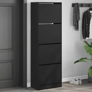 Berkfield Shoe Cabinet with 4 Flip-Drawers Black 60x34x187.5 cm