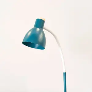 ValueLights Woody Teal Metal Dome Shade Wooden Base Freestanding Floor Lamp with LED Bulb