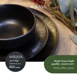 Mikasa Jardin Midnight 12-Piece Stoneware Dinner Set, Black