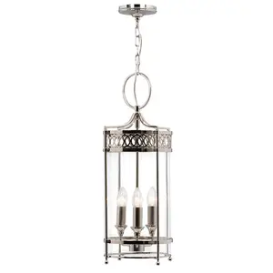 Elstead Guildhall 3 Light Ceiling Lantern Pendant Polished Nickel, E14