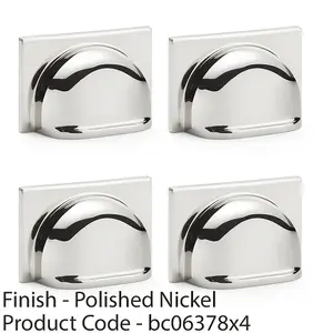 4 PACK - Backplate Cup Handle Polished Nickel 40mm Centres Solid Brass Shaker Drawer Pull