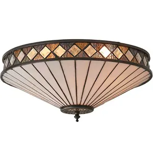 Dark Bronze Flush Ceiling Light - Diamoned Shaped Detailing - 2 x 60W E27 GLS