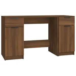 Berkfield Desk with Side Cabinet Brown Oak Engineered Wood