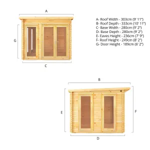 Waltons 3m x 3m Wooden 34mm Log Cabin Pent Summerhouse Garden Room 10ft x 10ft