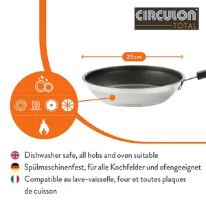 Circulon Total Silver Round Stainless Steel Induction Suitable Non-Stick Frying Pan 25cm