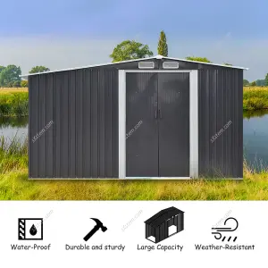 260 D Heavy-Duty Steel Utility Outdoor Garden Shed with Log Store, 8.4 x 8.5 ft, Black