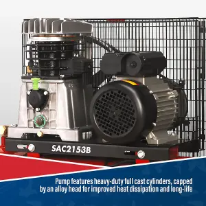 Sealey Air Compressor 150L Belt Drive 3hp with Cast Cylinders SAC2153B