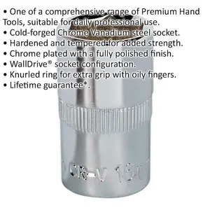 High-Quality 16mm Forged Steel Drive Socket - 1/2 Inch Square Drive with Polished Chrome Finish