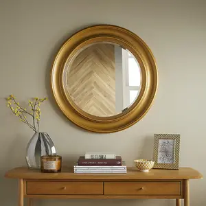 Wall Mirror Hamilton Round Shape with Gold Carved Frame -H 66 cm x W 66 cm for Hanging in Bedroom or Living Room above a Dresser