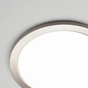 Litecraft Darly Satin Nickel 1 Lamp Modern Bathroom 24W LED Flush Ceiling Light