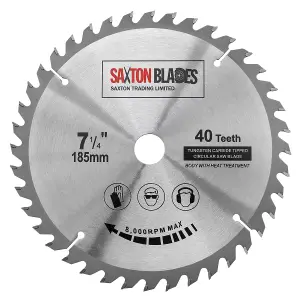 Saxton TCT18540T20B TCT Circular Saw Blade 185mm x 40 Teeth x 20mm Bore + 16mm Ring