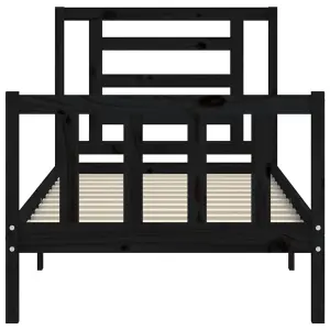 Berkfield Bed Frame with Headboard Black Single Solid Wood