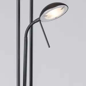 Litecraft Mother & Child Satin Black Dimmable Floor Lamp 2 Arm with Bulbs