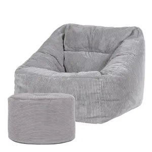 icon Morgan Corduroy Armchair Bean Bag and Pouffe Set Grey Giant Bean Bag Chair