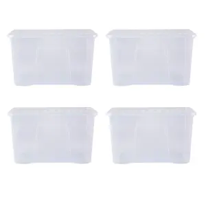 Wham Crystal 102L Large Plastic Storage Boxes With Lids - Pack of 4. Clear, Strong Made in UK Clear