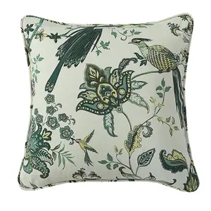 Channelview Floral Square Throw Cushion With Filling Green