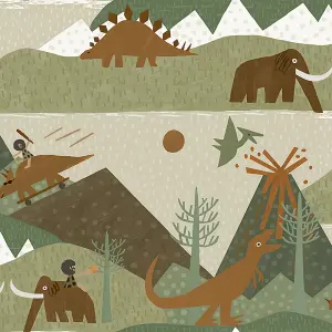 Prehistoric Green/Orange Children's Wallpaper