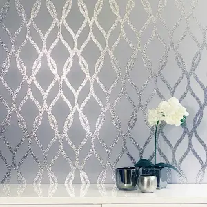 Arthouse Sequin Trellis Grey/Silver Wallpaper