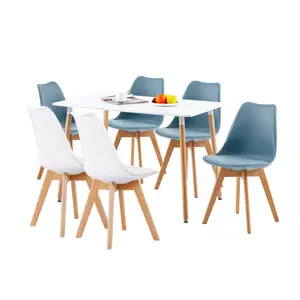 Nero Upholstered Dining Chair (Set of 6) Light Blue/White