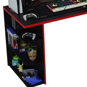 MADESA Gaming Computer Desk With 5 Shelves, 60D X 136W X 75H Cm Madesa Frame Colour: Red