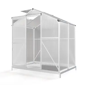 Polycarbonate Greenhouse Aluminium Framed Walk In Garden Green House with Base Foundation,Silver 6x4 ft