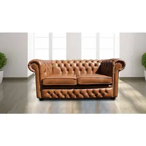 Chesterfield 2 Seater Old English Tan Leather Sofa Settee Bespoke In Classic Style