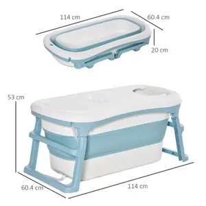 HOMCOM Foldable Bathtub Kids Bath Tub with Lid Large Bathtubs for 1 - 12 Years