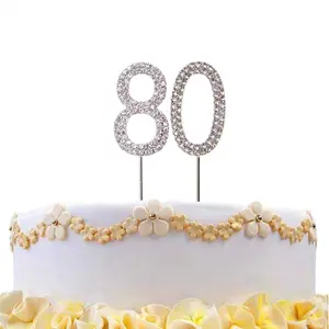 80  Silver Diamond Sparkley CakeTopper Number Year For Birthday Anniversary Party Decorations