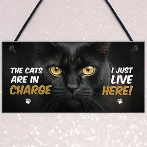 Red Ocean Funny Joke The Cats Are In Charge Cat Gifts For Cat Lovers Hanging Wall Sign Pet Gifts Pet Signs