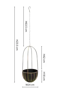 Indoor Kensington Brass Tall Hanging Planter H60Cm D24Cm