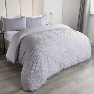 OHS Geometric Embossed Duvet Set, Grey - Single