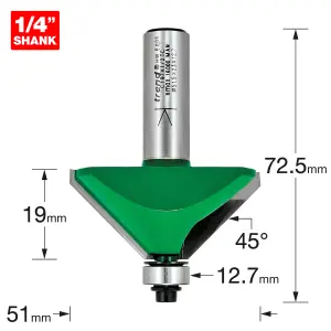 Trend C197X1/2TC 1/2" Bearing Guided Angle 45 Degrees Chamfer Router Cutter Bit