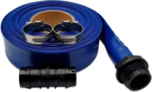 Ultimate Layflat Discharge Hose Pipe Set 10m x 25mm Diameter, Complete with 2 Clips, Joiner Coupler and Pond Connector