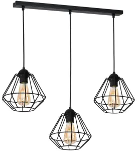 Milagro Colin Black Pendant Lamp 3XE27 Hand Made Matt Black Cage Style Lamps Creating Industrial Chic