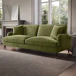 Olive Green Velvet 4 Seater Sofa - Payton