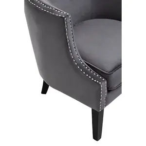 Interiors by Premier Grey Velvet Studded Chair, Easy to Clean Leather Armchair, Body Supportive Accent Chair