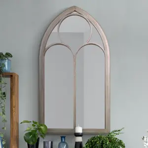 MirrorOutlet The Somerley Extra Large Rustic Metal Chapel Arched Decorative Mirror Stone Colour 150CM X 81CM