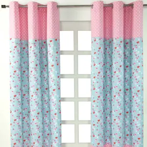 Homescapes Birds And Flowers Ready Made Eyelet Curtain Pair, 117 x 137 cm Drop