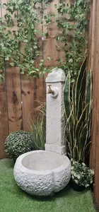 Large White Stone Fountain with carved Base