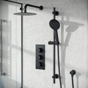 Overhead Rainfall Shower Matt Black Thermostatic Mixer Valve and Handheld