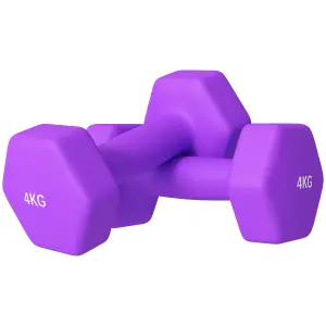 SPORTNOW Set of 2 Hexagonal Dumbbells Weights Pair, 2 x 4kg, Purple