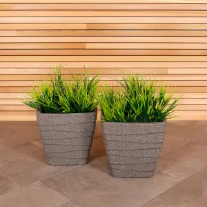 Charles Bentley Pair of Trojan Square Granite Planters (Dia. 33cm) Grey Plastic