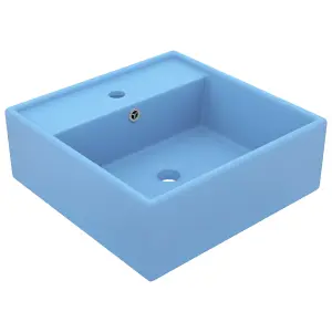 Berkfield Luxury Basin Overflow Square Matt Light Blue 41x41 cm Ceramic