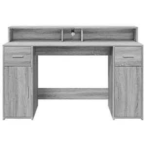 Berkfield Desk with LED Lights Grey Sonoma 140x55x91 cm Engineered Wood