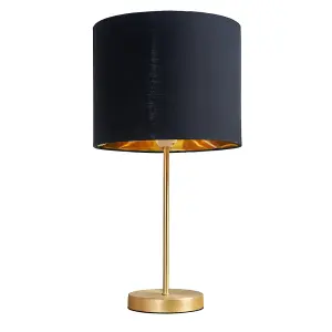 ValueLights Modern Standard Table Lamp In Gold Metal Finish With Black/Gold Drum Shade