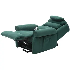 Dual Motor Rise and Recline Armchair - Waterfall Pillow - Green Suedette Fabric